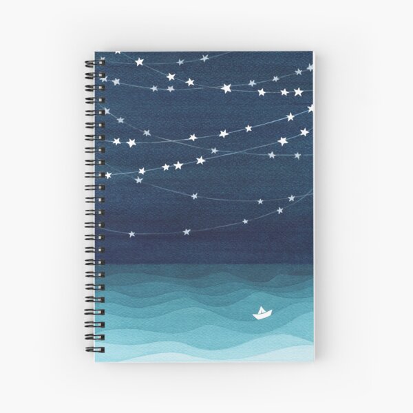 Garland of stars, teal ocean Spiral Notebook