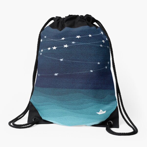 Garland of stars, teal ocean Drawstring Bag