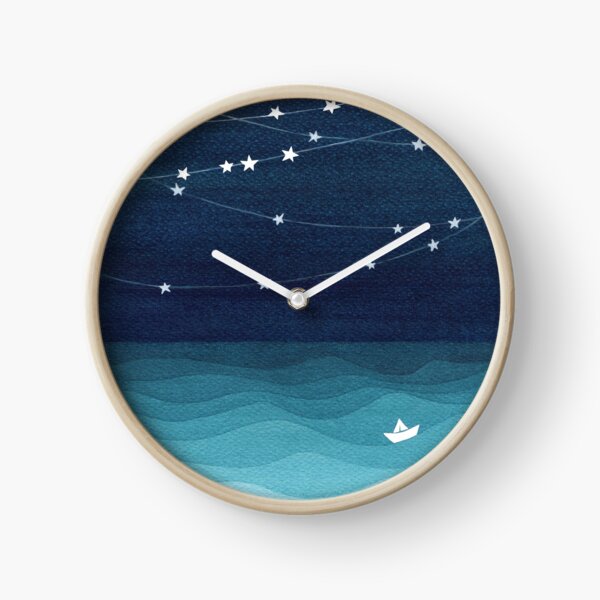 Garland of stars, teal ocean Clock