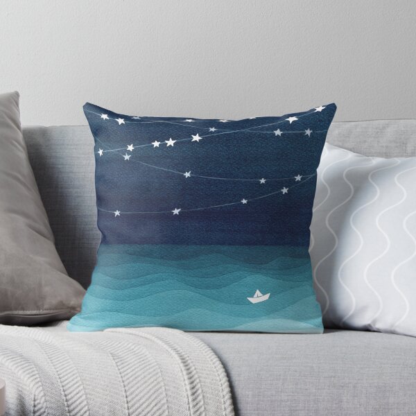 Garland of stars, teal ocean Throw Pillow