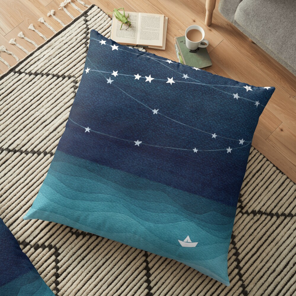 Garland of stars, teal ocean Floor Pillow