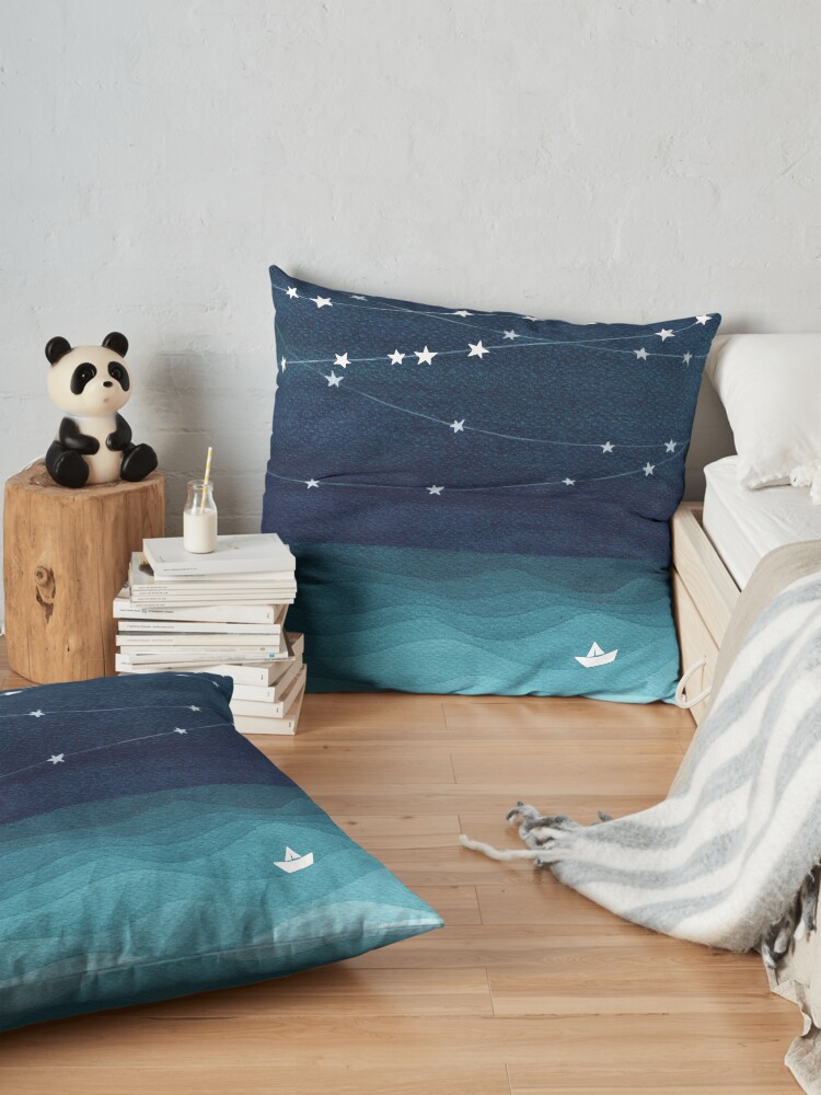 Alternate view of Garland of stars, teal ocean Floor Pillow