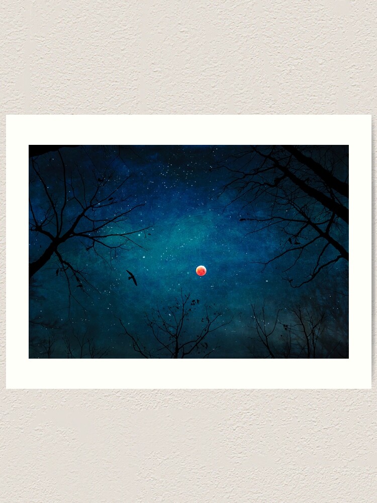 Thumbnail 2 of 3, Art Print, Blood Moon Through Trees designed and sold by DyrkWyst.