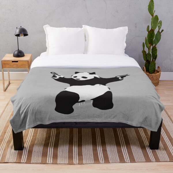 Banksy Pandamonium Armed Panda Artwork, Pandemonium Street Art, Design For Posters, Prints, Tshirts, Men, Women Throw Blanket