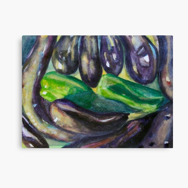 Eggplants Green Peppers Canvas Print