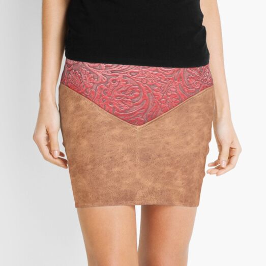 115, Western Style, Leatherette Brown, Embossed Envelope Flap Mini Skirt