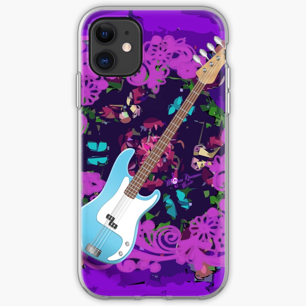 "Vibrant Purple Abstract Floral Blue Bass Guitar" iPhone Case & Cover
