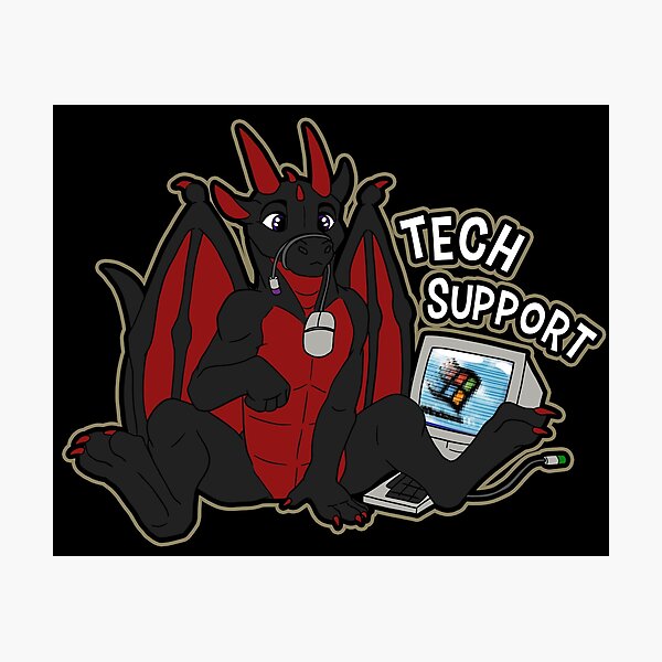 Tech Support Dragon - Black & Red Photographic Print