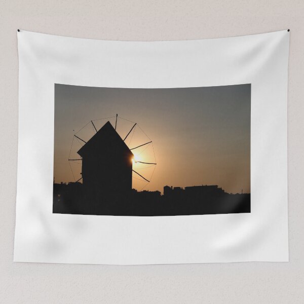 Item preview, windmill silhouette sunset cityscape Nessebar Bulgaria designed and sold by goceris.