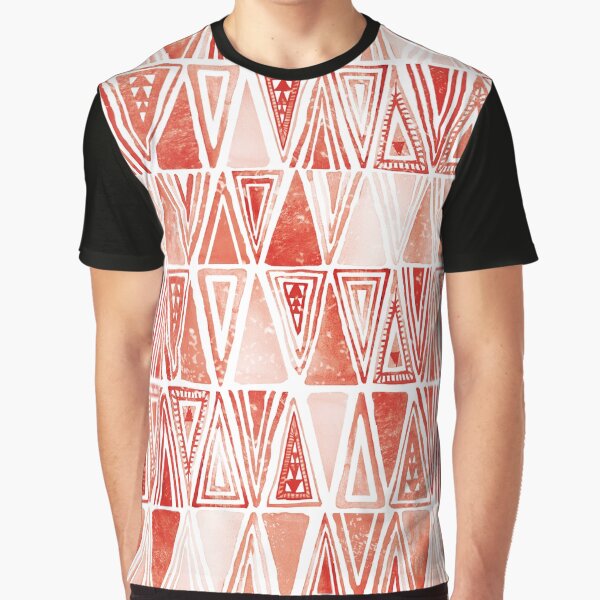 Watercolor Pastel Coral Tribal Ethnic Triangles Pattern Graphic T-Shirt