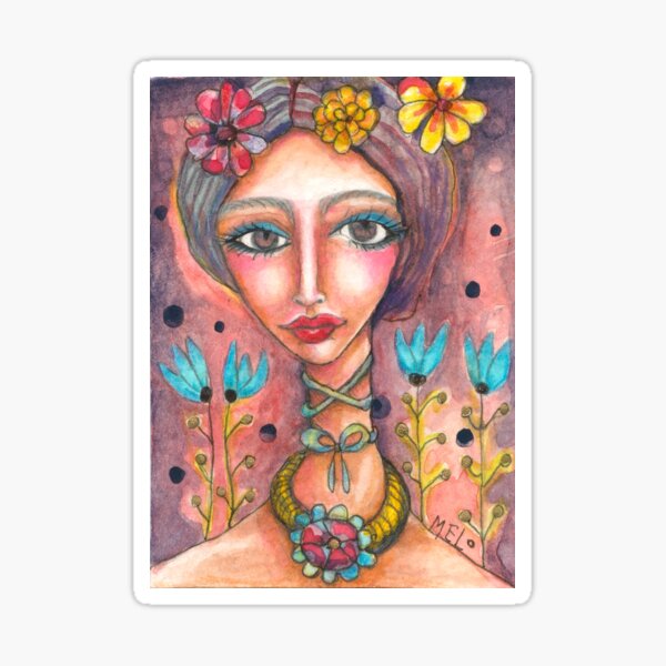 Frida Kahlo with Blue Tulips Sticker