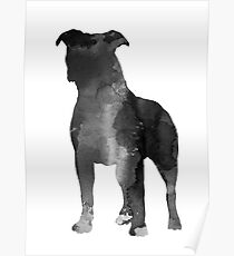 Pitbull silhouette minimalist painting Poster