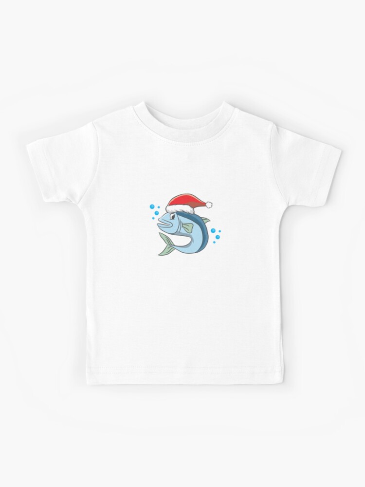 Funny Christmas Xmas Fishing Santa Hat Holiday Gift Idea | Kids T-Shirt