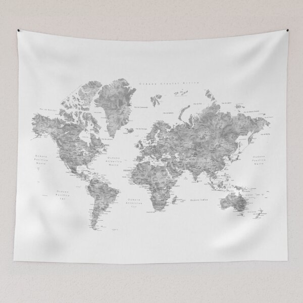 Item preview, Watercolor world map with LABELS IN SPANISH, "Jimmy" designed and sold by blursbyai.