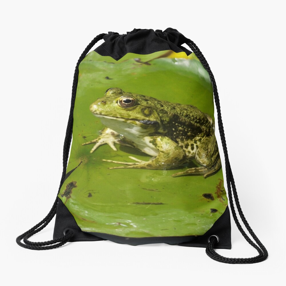 Green frog, green lily pad Drawstring Bag