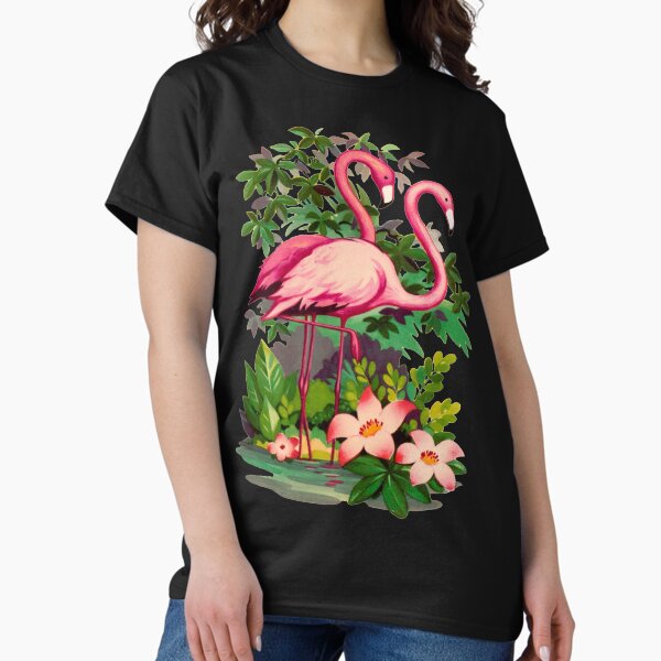 Vista previa del artículo con la obra «Flamencos rosados retro», diseñado y vendido por Pixelchicken.
