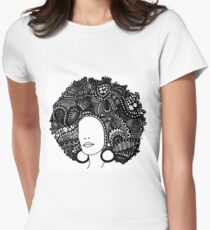 Pen & Ink Drawing | Women’s Afro Women's Fitted T-Shirt