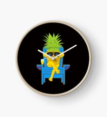 Fruit Cool Pineapple With Sunglasses Graphic T-shirt Summer Sun Drinking Juice Holidays Relaxing Clock