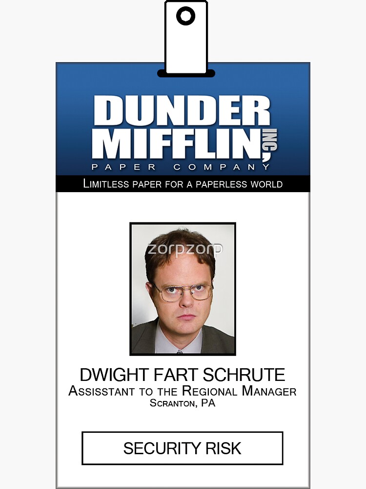 "Dwight Schrute The Office ID Badge Shirt" Sticker by zorpzorp Redbubble