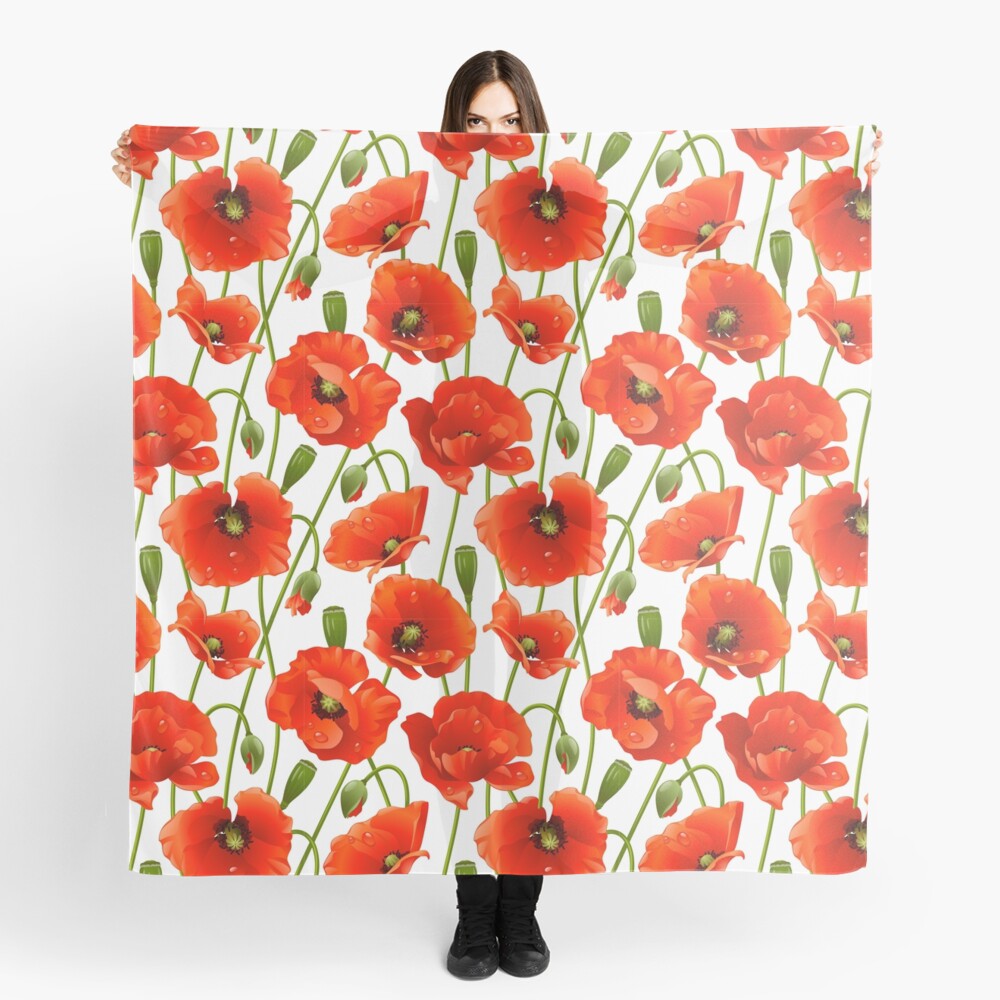 Red Poppies on a white background Scarf