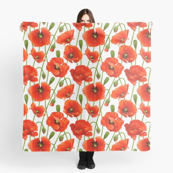 Hand Painted Big Long Silk Scarf with poppy meadow Hand painted silk scarf with poppies hand painted poppy scarf red poppies