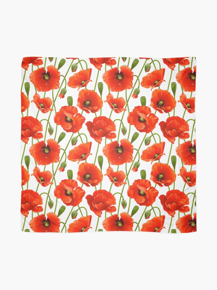 Alternate view of Red Poppies on a white background Scarf