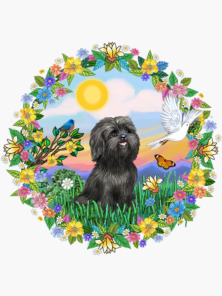 Flowered Wreath with a Black Shih Tzu by JeanBFitzgerald