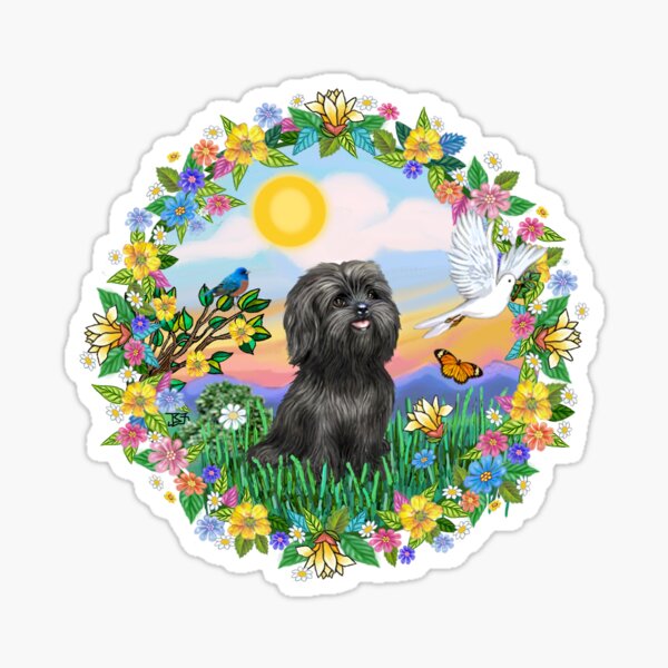 Flowered Wreath with a Black Shih Tzu Sticker