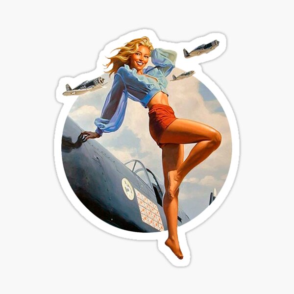 Pin-up blonde. Air force in WWII. 40's Sticker