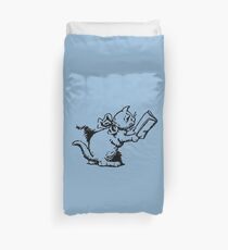Cute Reading Kitten | Antique Drawing | Old-Style Illustration Duvet Cover