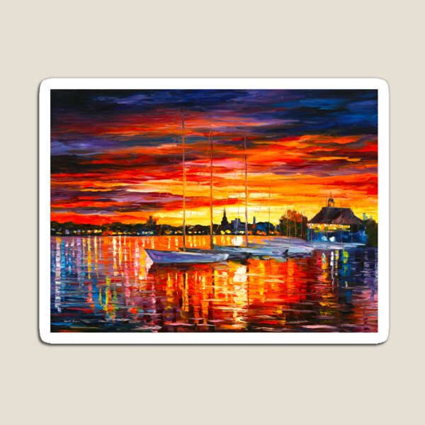 Aperçu de l'œuvre HELSINKI - VOILIERS AU YACHT CLUB - Leonid Afremov CITYSCAPE créée et vendue par Leonid Afremov.