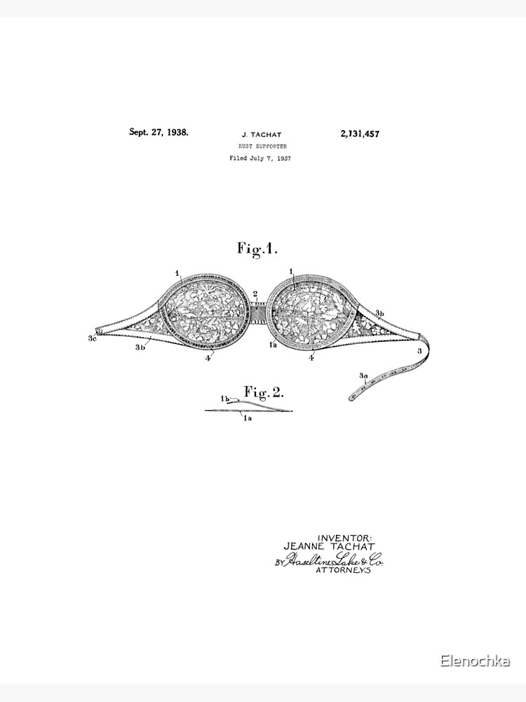 Brassiere Antique 1940 Patent Print. Lingerie Bra Invention