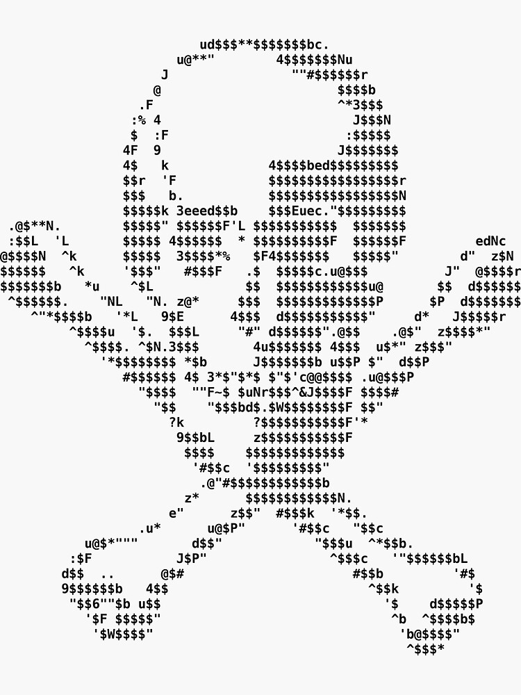 "ASCII Skull and Crossbones" Sticker by Redbubble