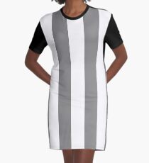 Large Battleship Gray and White Vertical Cabana Tent Stripes Graphic T-Shirt Dress
