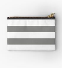 Large Battleship Gray and White Horizontal Cabana Tent Stripes Zipper Pouch