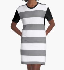 Large Battleship Gray and White Horizontal Cabana Tent Stripes Graphic T-Shirt Dress