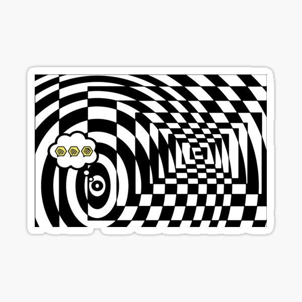 comic cloud of black and white chess board tunnel op art  Sticker