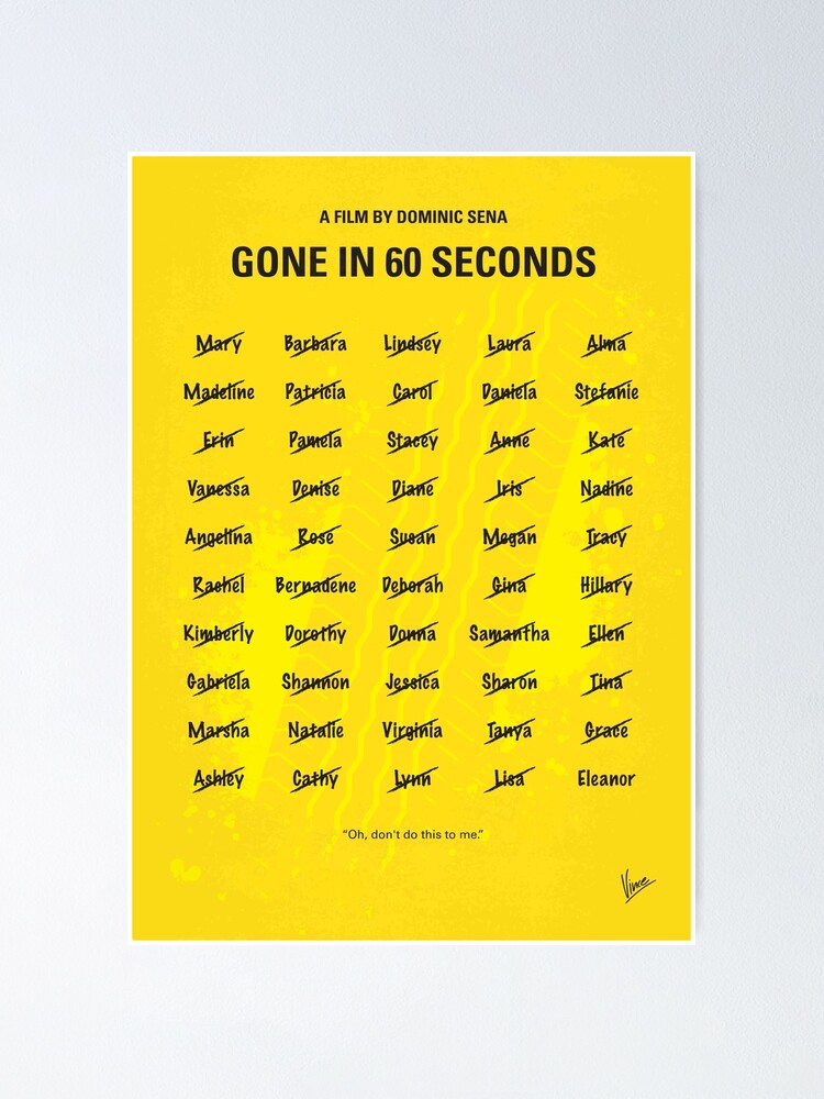 No032 My Gone In 60 Seconds Minimal Movie Poster Poster By