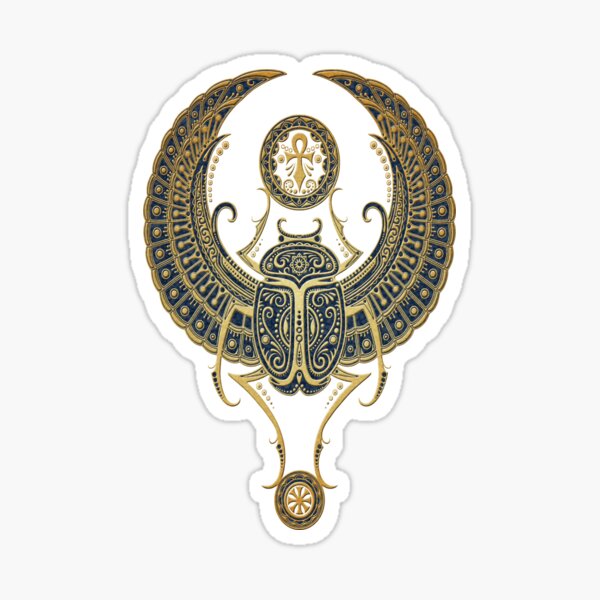 Golden Blue Winged Egyptian Scarab Beetle with Ankh  Sticker