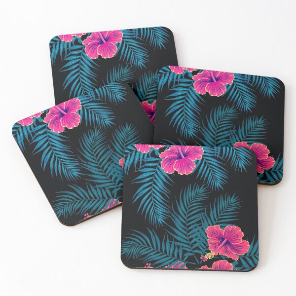Item preview, Palm Leaves Hibiscus Flowers Dark designed and sold by famenxt.