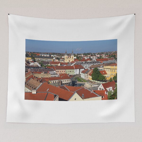 Item preview, colorful old buildings and church cityscape Eger Hungary designed and sold by goceris.