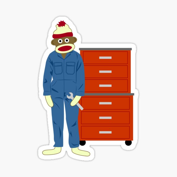 Sock Monkey Mechanic Sticker