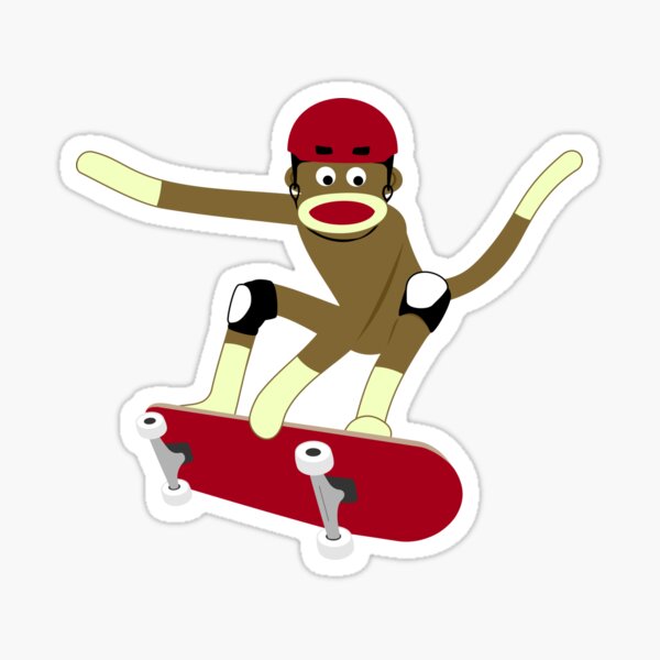 Sock Monkey Skateboarder Sticker