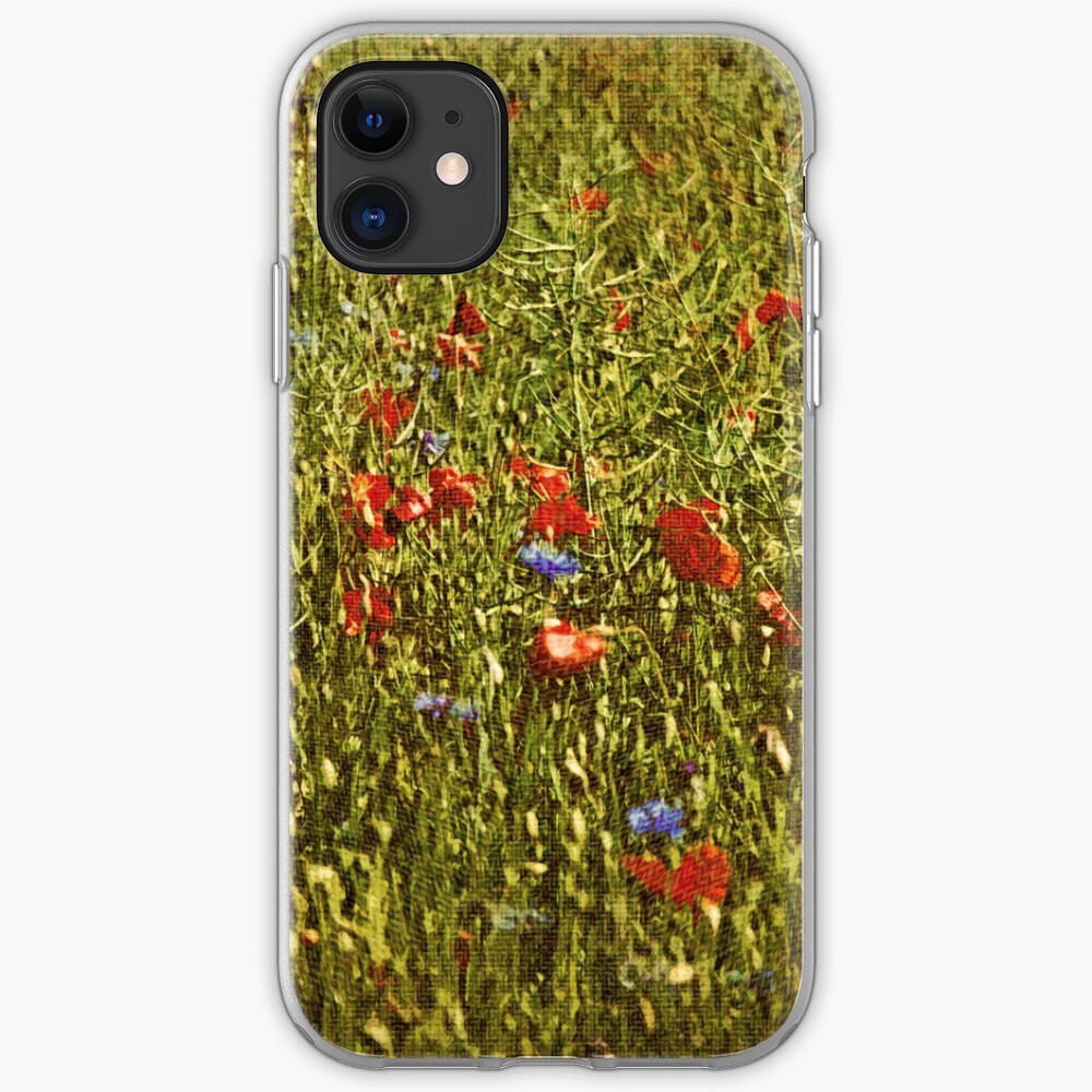 Sommerfeld mit roten und blauen Blumen iPhone-Hülle & Cover