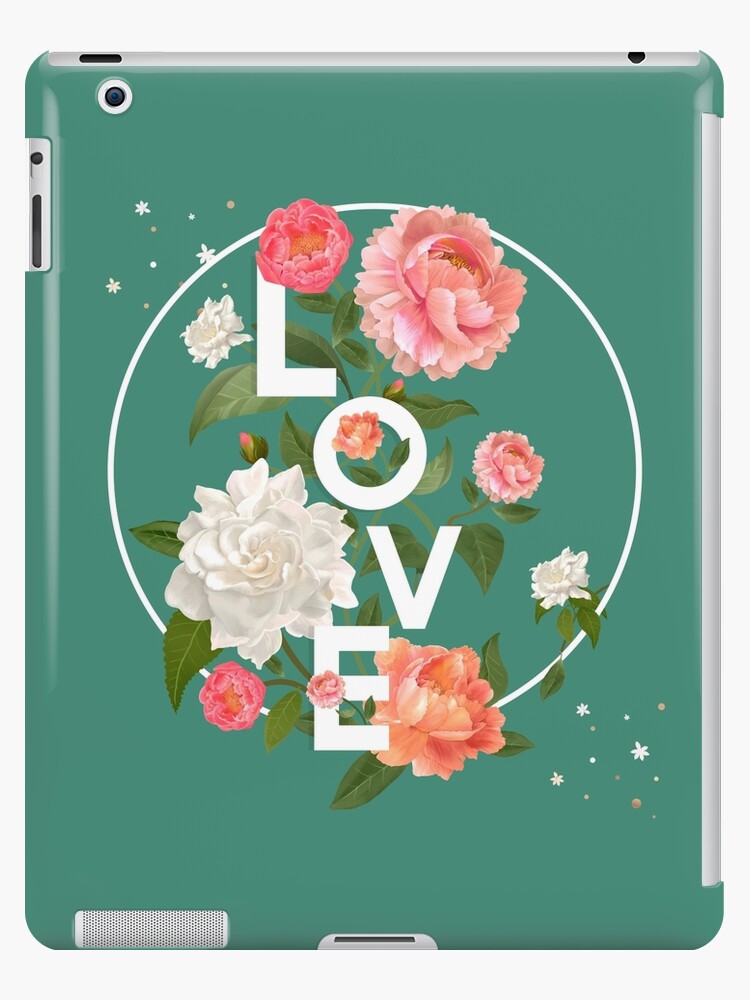 Funda y vinilo para iPad «Ilustración de flores de peonia rodeando la  palabra amor» de Kanae19 | Redbubble