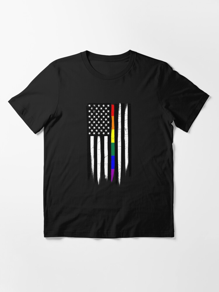 Alternate view of LGBTQ Thin Line Amercian Flag Essential T-Shirt