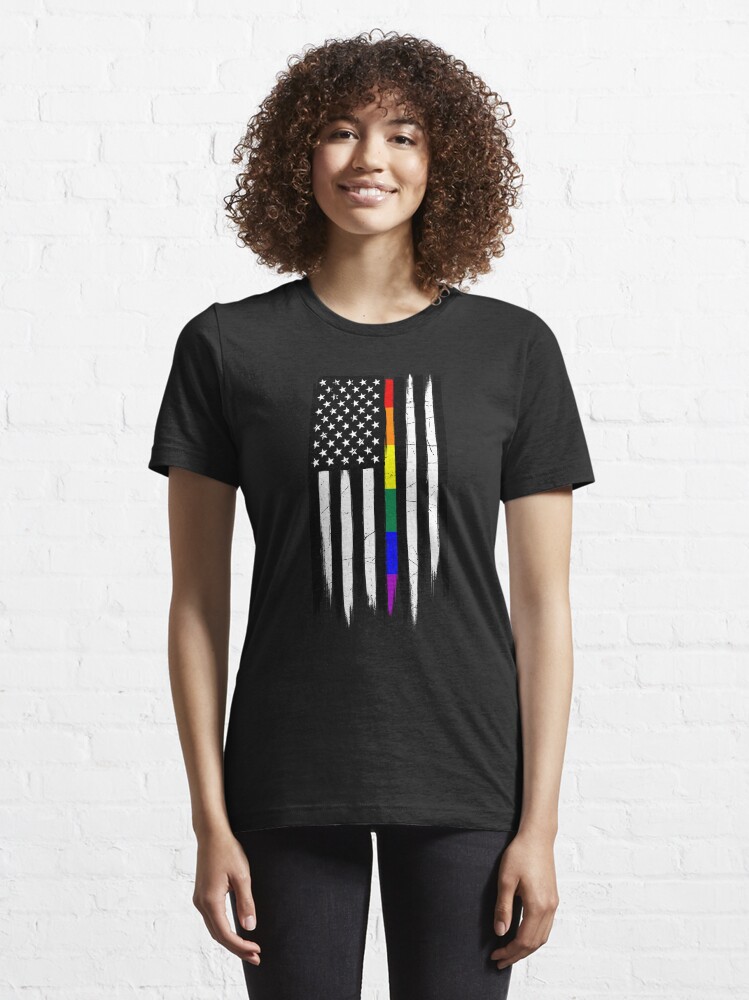Alternate view of LGBTQ Thin Line Amercian Flag Essential T-Shirt