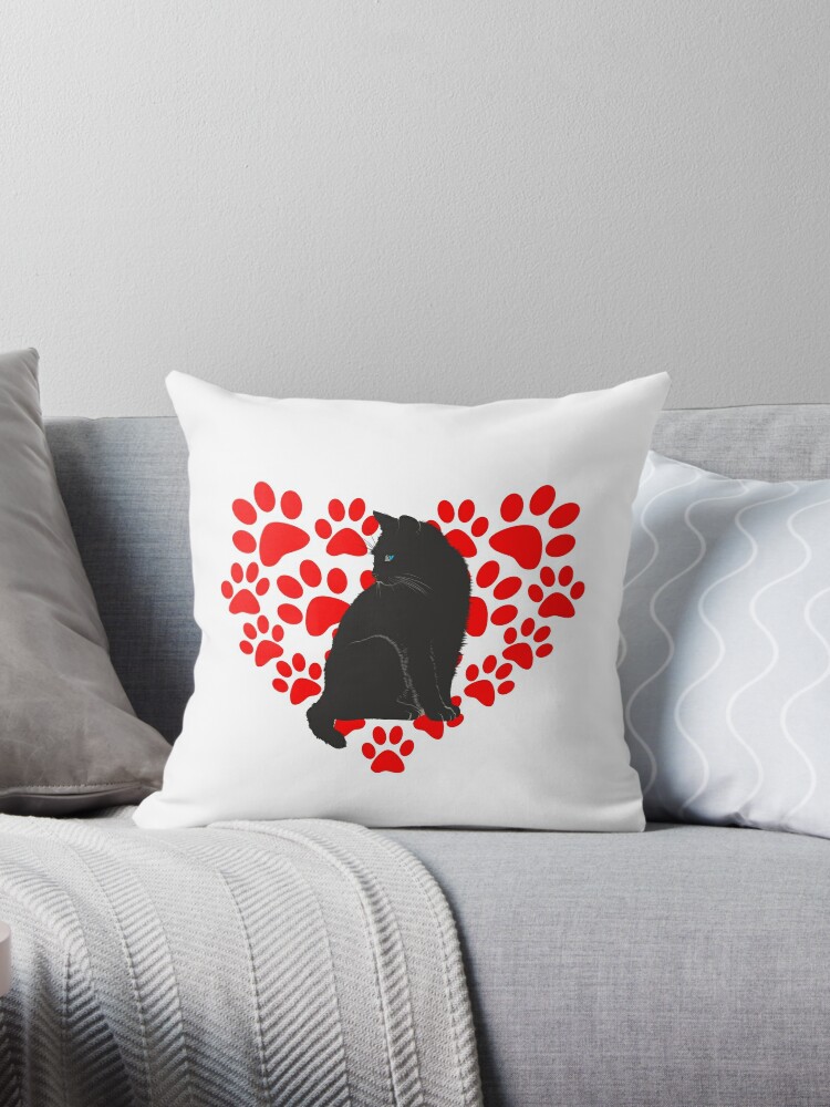 I Love Cats Cat Silhouette With Paw Print Hearts Throw Pillow By Jenr8d Designs Redbubble - roblox cat home decor redbubble