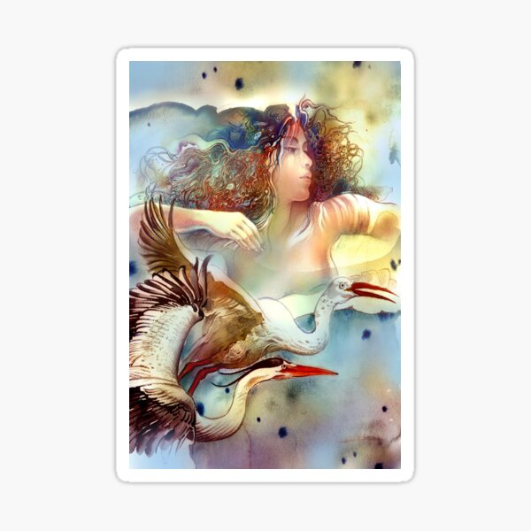  "Dancing with Birds" - - postcard & greeting card Sticker