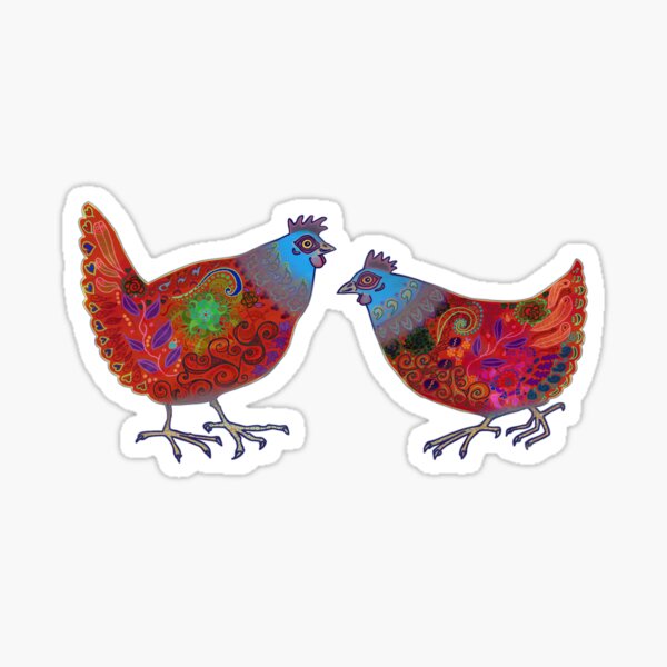 Chickens - red & blue Sticker